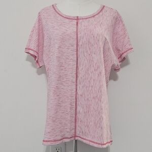 T by Talbots Size L Red White Mismatched Striped Short-sleeved Shirt Blouse with